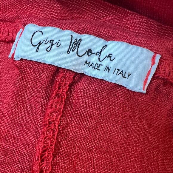 Gigi Moda Red Woven Italian Linen Notch Neck Tunic Blouse Size L - Picture 6 of 6